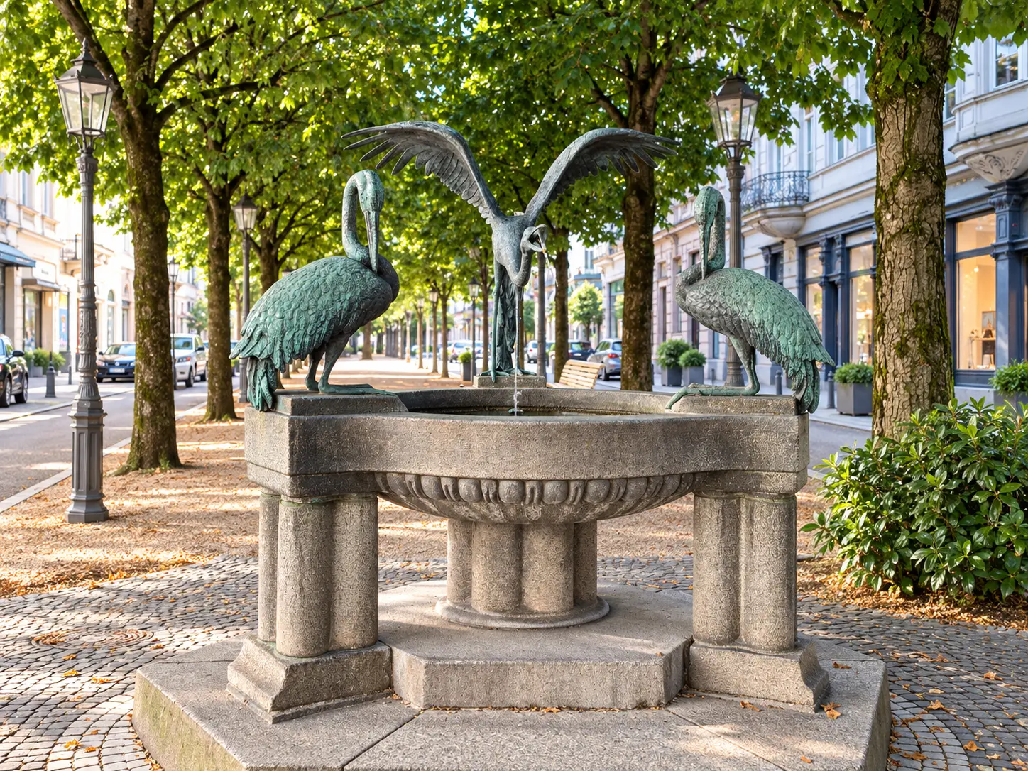 Kranichbrunnen in der Sophienstraße in Baden-Baden